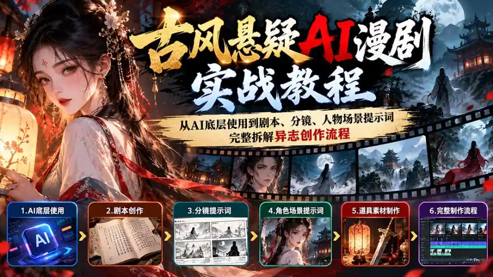 古风悬疑AI漫剧实战教程：从AI底层使用到剧本、分镜、人物场景提示词，完整拆解异志创作流程-得宝资源站