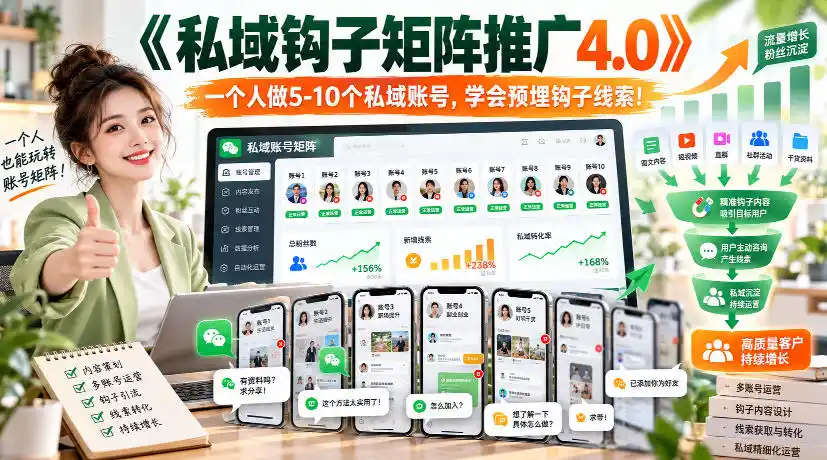 【无水印】《私域钩子矩阵推广4.0》一个人做5-10个私域账号，学会预埋钩子线索！-得宝资源站