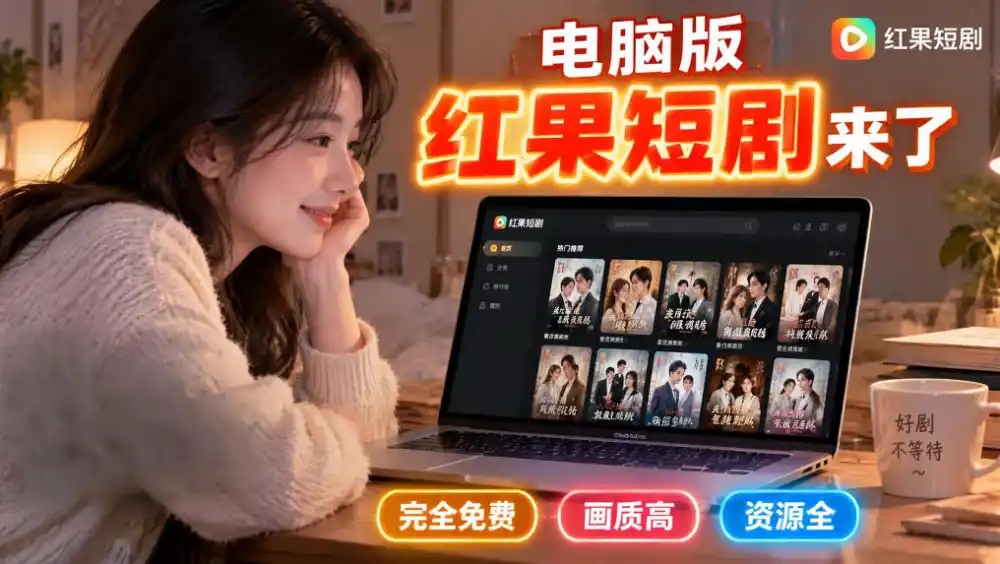 手机看短剧费眼?电脑版红果短剧来了,完全免费、画质高、资源全