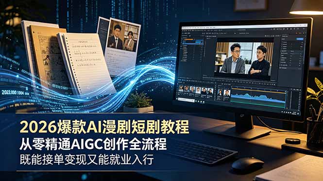 2026 爆款 AI 漫剧短剧教程 从零精通 AIGC 创作全流程 既能接单变现又能就业入行-得宝资源站