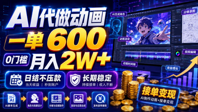 AI代做动画，一单600，0门槛月入2W+，日结不压款，长期稳定【揭秘】-得宝资源站