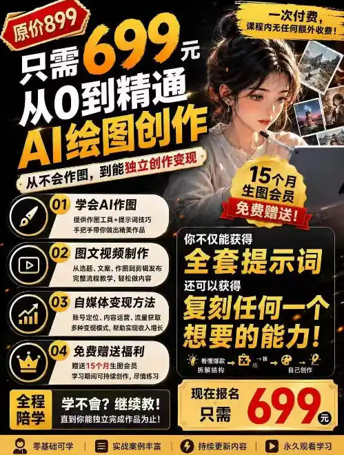抖音10W粉丝博主的AI绘图教学，从0到精通AI绘图创作，从不会作图到能独立创作变现-得宝资源站