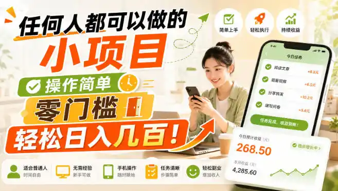 任何人都可以做的小项目：操作简单，零门槛轻松日入几百！【揭秘】-得宝资源站