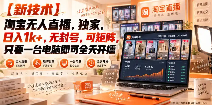 【独家新技术】淘宝无人直播，日入1k+，无封号，可矩阵，只要一台电脑即可全天开播【揭秘】-得宝资源站