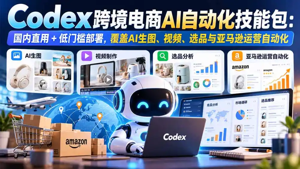 【无水印】Codex跨境电商AI自动化技能包：国内直用+低门槛部署，覆盖AI生图、视频、选品与亚马逊运营自动化-得宝资源站