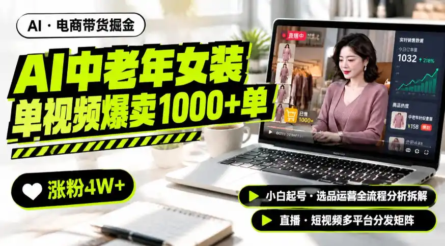AI中老年服装带货赛道新玩法，一个视频卖出1000多单涨粉4W+，小白起号选品运营全流程分析拆解-得宝资源站