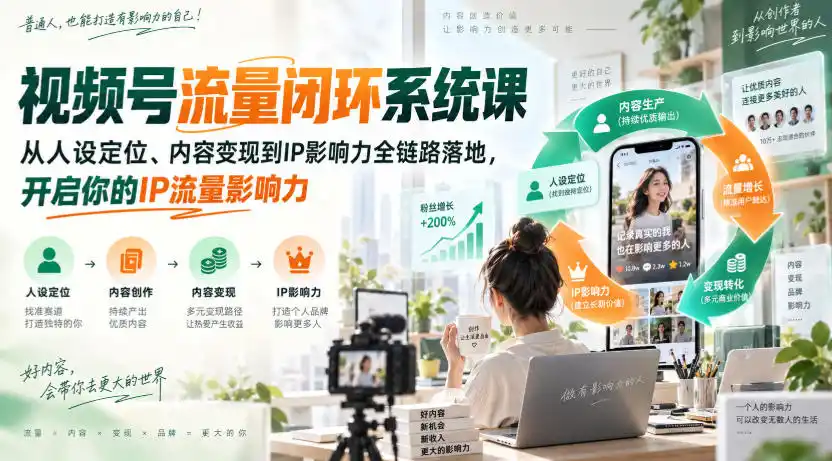 视频号流量闭环系统课，从人设定位、内容变现到IP影响力全链路落地，开启你的IP流量影响力-得宝资源站