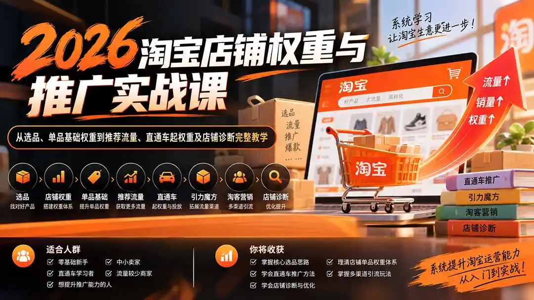 2026淘宝店铺权重与推广实战课：从选品、单品基础权重到推荐流量、直通车起权重及店铺诊断完整教学-得宝资源站