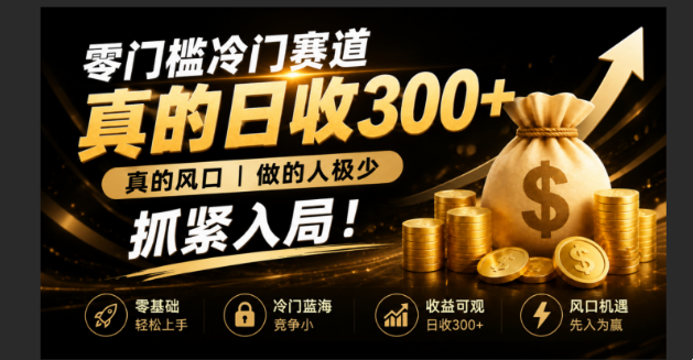 零成本冷门赛道，真的日300+真风口，做得人极少！赶紧入局，超级简单！-得宝资源站