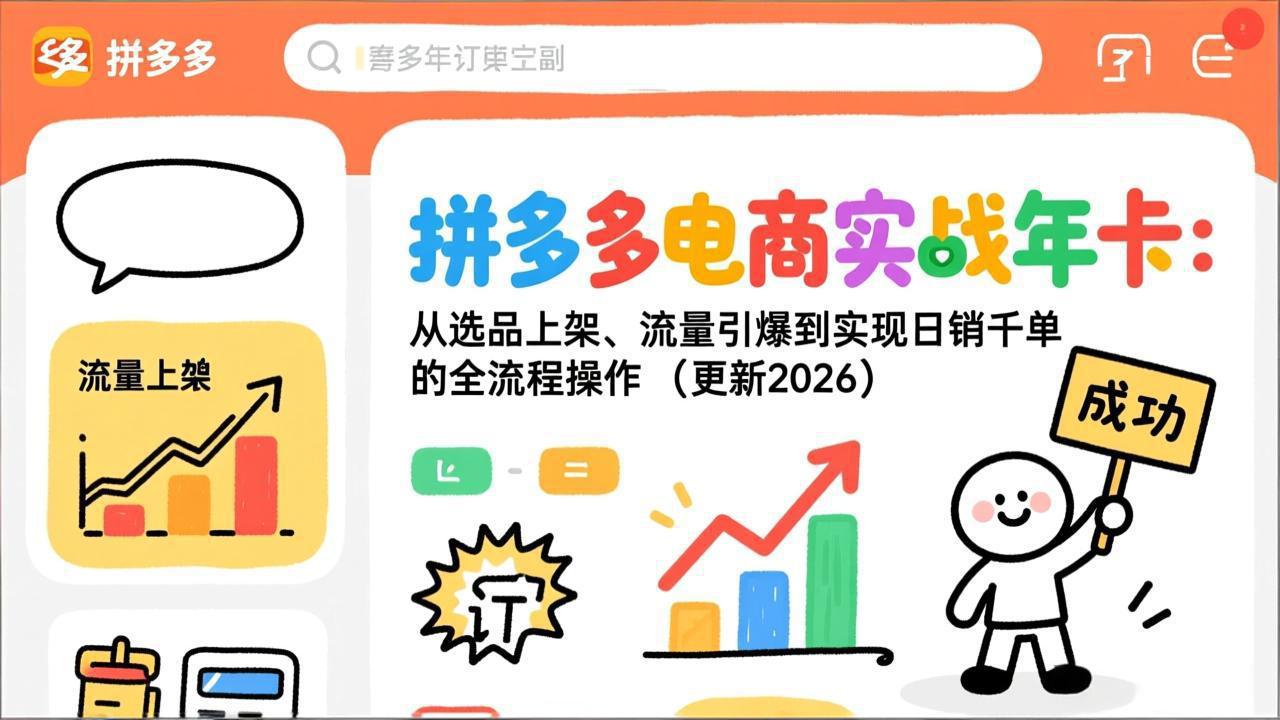 拼多多电商实战年卡：从选品上架、流量引爆到实现日销千单的全流程操作(更新2026年8月-得宝资源站