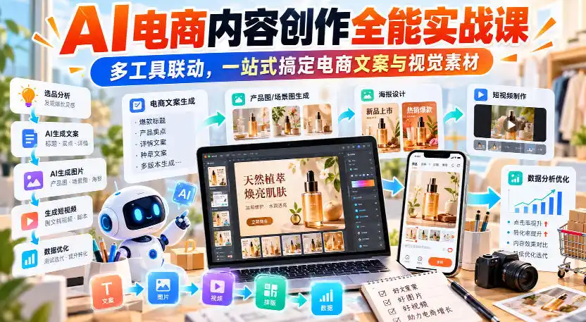【无水印】AI电商内容创作全能实战课｜多工具联动，一站式搞定电商文案与视觉素材-得宝资源站