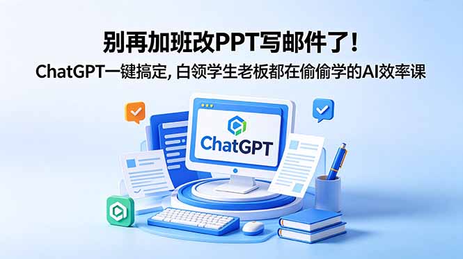 别再加班改PPT写邮件了！ChatGPT一键搞定，白领学生老板都在偷偷学的AI效率课-得宝资源站