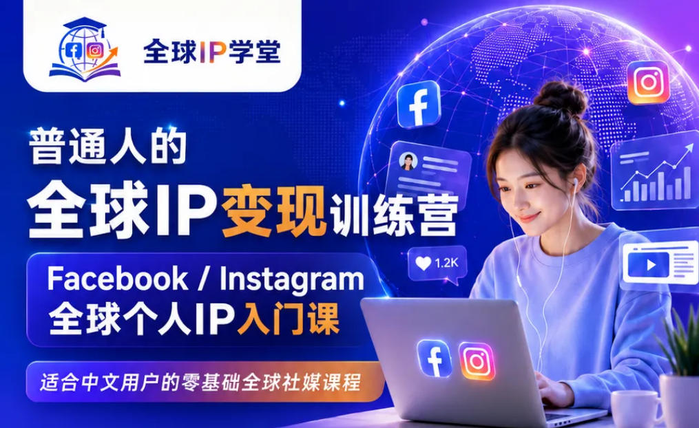 普通人的全球IP变现训练营，Facebook/Instagram全球个人IP入门课，零基础全球社媒课程-得宝资源站