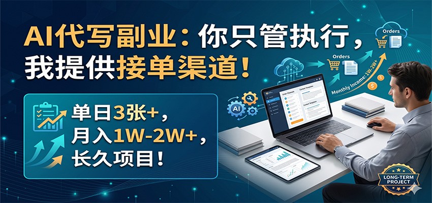 AI代写副业：你只管执行，我提供接单渠道！单日3张+，月入1W-2W+，长久项目-得宝资源站