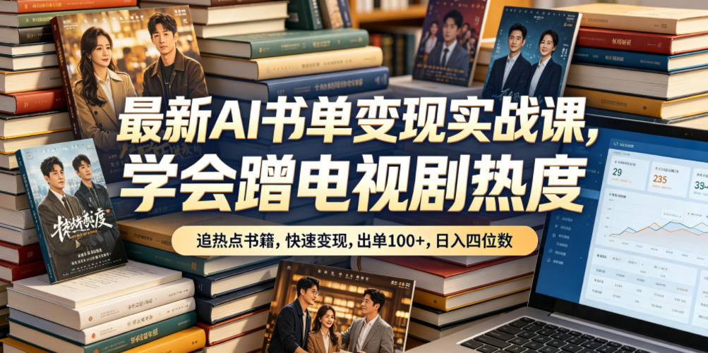 最新AI书单变现实战课，学会蹭电视剧热度，追热点书籍，快速变现，出单100+，日入四位数-得宝资源站