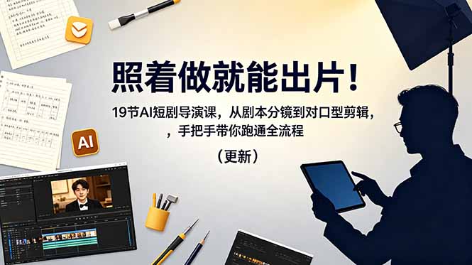 照着做就能出片！19节AI短剧导演课，从剧本分镜到对口型剪辑，手把手带你跑通全流程(更新-得宝资源站