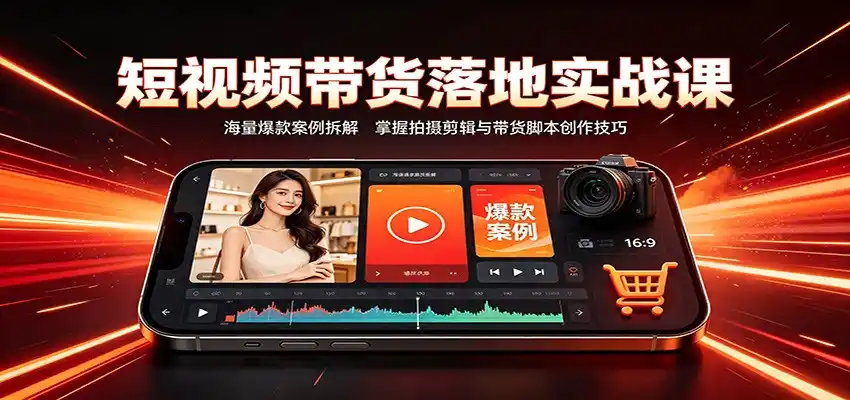短视频带货落地实战课：海量爆款案例拆解，掌握拍摄剪辑与带货脚本创作技巧-得宝资源站
