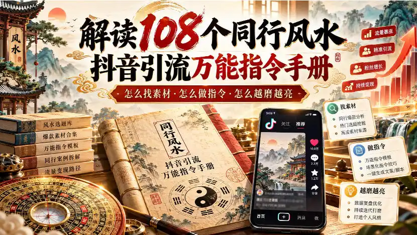 解读108个同行风水抖音引流万能指令手册，怎么找素材·怎么做指令·怎么越磨越亮【文档】-得宝资源站