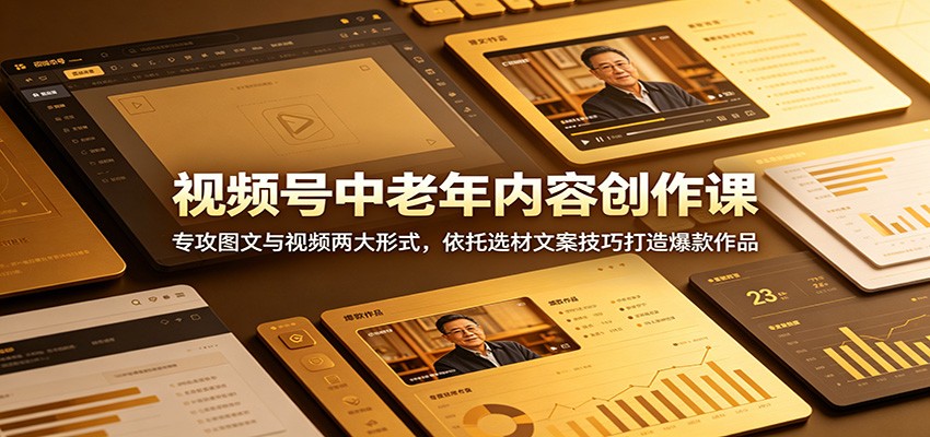 视频号中老年内容创作课：专攻图文与视频两大形式，依托选材文案技巧打造爆款作品-得宝资源站