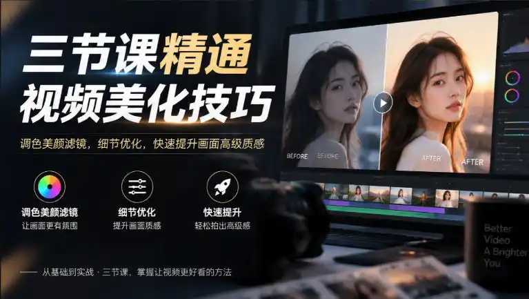 三节课精通视频美化技巧｜调色美颜滤镜，细节优化，快速提升画面高级质感-得宝资源站