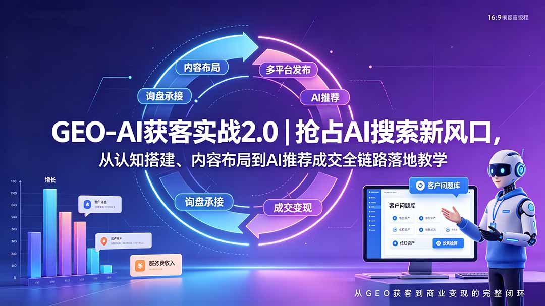 GEO-AI获客实战｜抢占AI搜索新风口，从认知搭建、内容布局到AI推荐成交全链路落地教学-得宝资源站