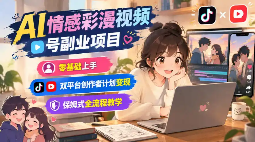 AI情感彩漫视频号副业项目，零基础上手，双平台创作者计划变现，保姆式全流程教学-得宝资源站