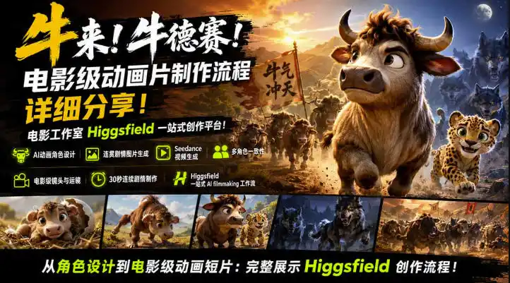 牛来！牛德赛！电影级动画片制作流程详细分享！电影工作室Higgsfield一站式创作平台，完整创作流程-得宝资源站