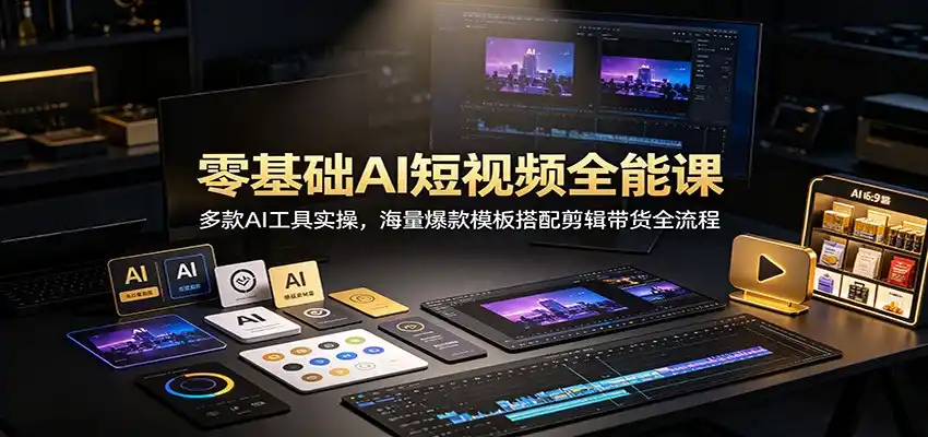 零基础AI短视频全能课：多款AI工具实操，海量爆款模板搭配剪辑带货全流程-得宝资源站