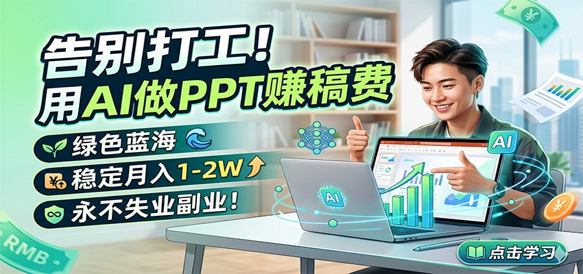 告别打工！用AI做PPT赚稿费，绿色蓝海，稳定月入1-2W，永不失业副业！-得宝资源站