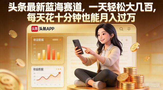 头条最新蓝海赛道，一天轻松大几张，每天花十分钟也能月入过1W【揭秘】-得宝资源站