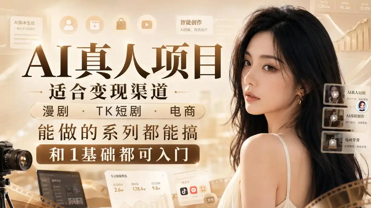 AI真人项目，适合变现渠道，漫剧，TK短剧，电商，能做的系列都能搞，0和1基础都可入门-得宝资源站