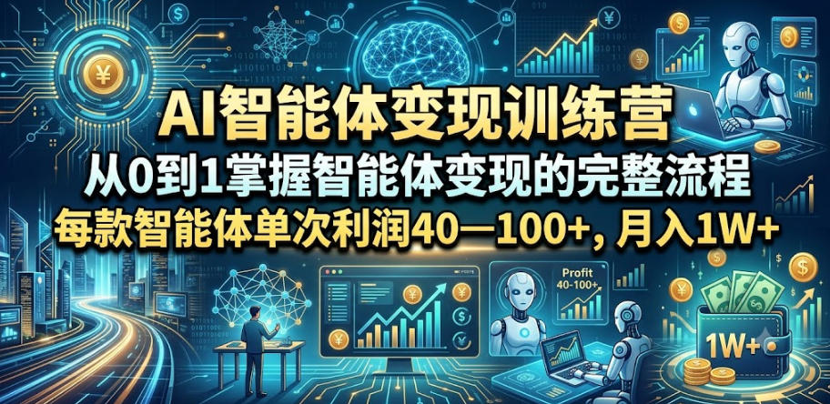 AI智能体变现训练营，从0到1掌握智能体变现的完整流程，每款智能体单次利润40—100+，月入1W+-得宝资源站