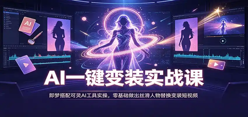 AI一键变装实战课：即梦搭配可灵AI工具实操，零基础做出丝滑人物替换变装短视频-得宝资源站