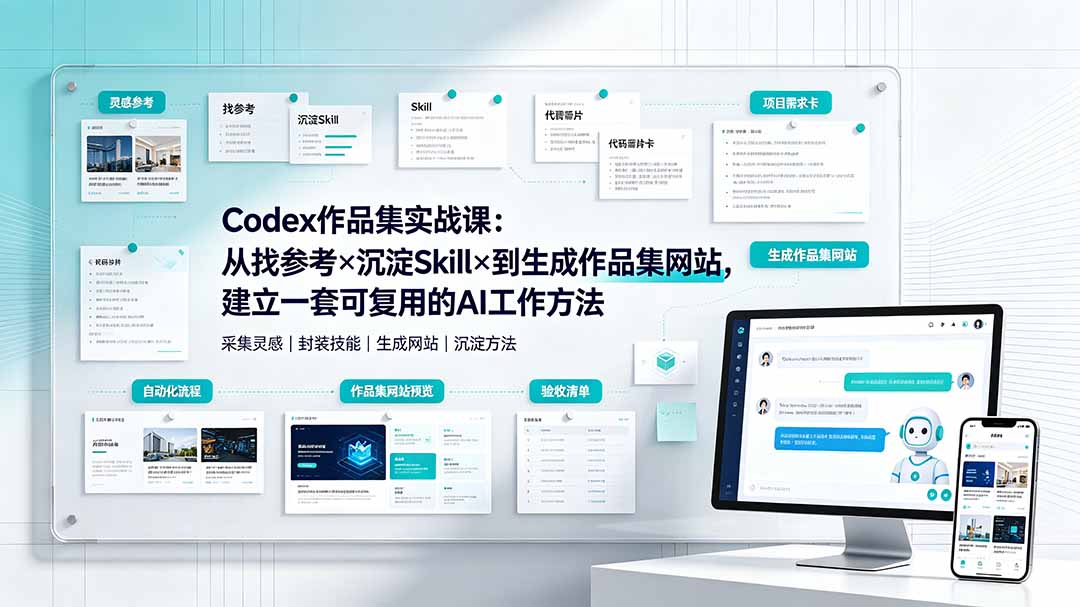 Codex作品集实战课：从找参考×沉淀Skill×到生成作品集网站，建立一套可复用的AI工作方法-得宝资源站