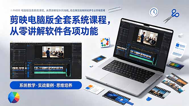 剪映电脑版全套系统课程，从零讲解软件各项功能，结合海量实战案例培养专业剪辑思维-得宝资源站