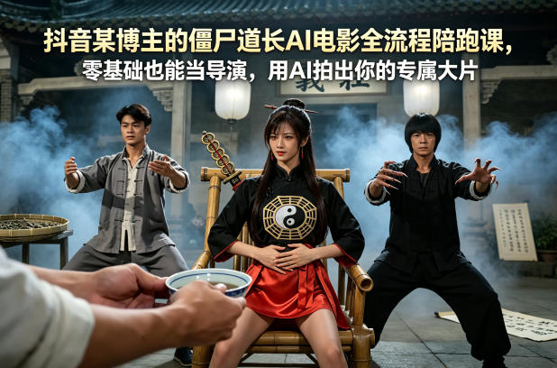 抖音某博主的僵尸道长AI电影全流程陪跑课，零基础也能当导演，用AI拍出你的专属大片-得宝资源站