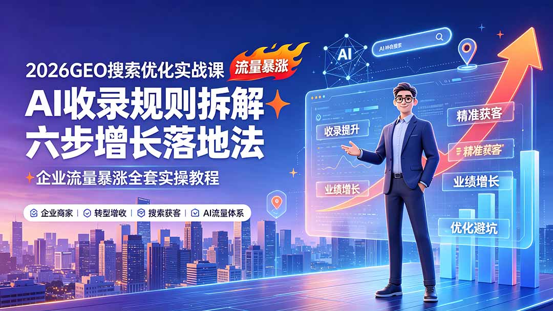 2026GEO搜索优化实战课：AI收录规则拆解｜六步增长落地法｜企业流量暴涨全套实操教程-得宝资源站