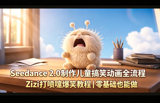 Seedance 2.0制作儿童搞笑动画全流程Zizi打喷嚏爆笑教程｜零基础也能做-得宝资源站