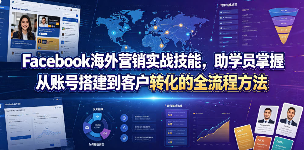 Facebook海外营销实战技能，助学员掌握从账号搭建到客户转化的全流程方法-得宝资源站