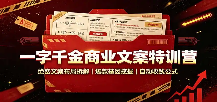 一字千金商业文案特训营：绝密文案布局拆解，爆款基因挖掘，自动收钱公式-得宝资源站