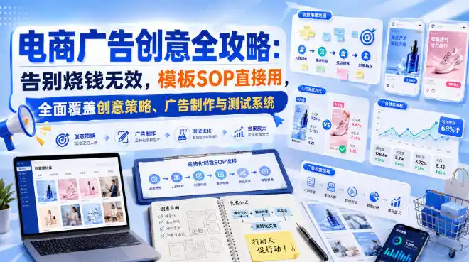 电商广告创意全攻略：告别烧钱无效，模板SOP直接用，全面覆盖创意策略、广告制作与测试系统【原创双语字幕】-得宝资源站
