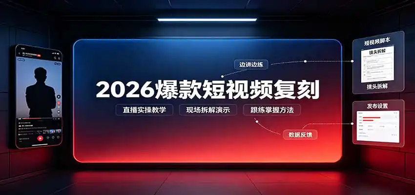2026爆款短视频复刻：直播实操教学，配套文字文档掌握全流程-得宝资源站