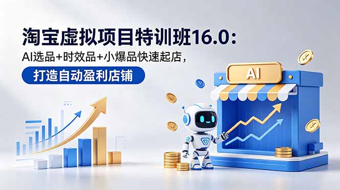 淘宝虚拟项目特训班16.0：AI选品+时效品+小爆品快速起店，打造自动盈利店铺-得宝资源站