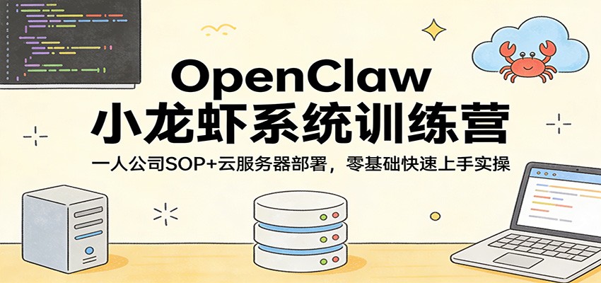 OpenClaw小龙虾系统训练营：一人公司SOP，云服务器部署，零基础快速上手实操-得宝资源站