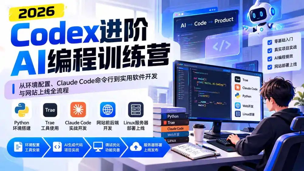 Codex进阶AI编程训练营：从环境配置、Claude Code命令行到实用软件开发与网站上线全流程-得宝资源站