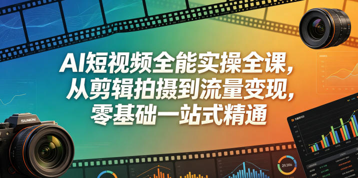 AI短视频全能实操全课，从剪辑拍摄到流量变现，零基础一站式精通-得宝资源站