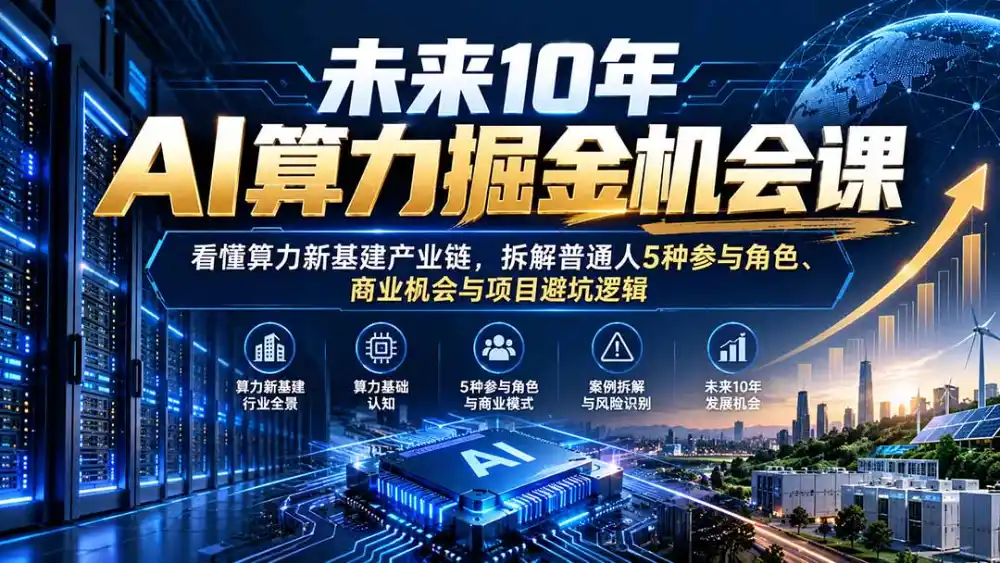 未来10年AI算力掘金机会课：看懂算力新基建产业链，拆解普通人5种参与角色、商业机会与项目避坑逻辑-得宝资源站