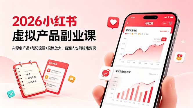 2026小红书虚拟产品副业课，AI原创产品+笔记流量+投流放大，普通人也能稳定变现-得宝资源站