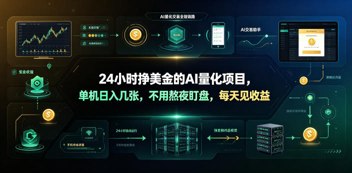24小时挣美金的AI量化项目，单机日入几十美刀，不用熬夜盯盘，每天见收益【揭秘】-得宝资源站