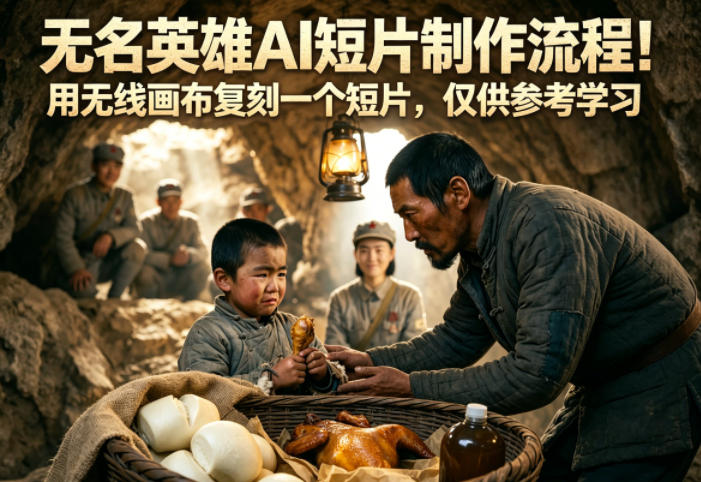 无名英雄AI短片制作流程！用无线画布复刻一个短片，仅供参考学习-得宝资源站